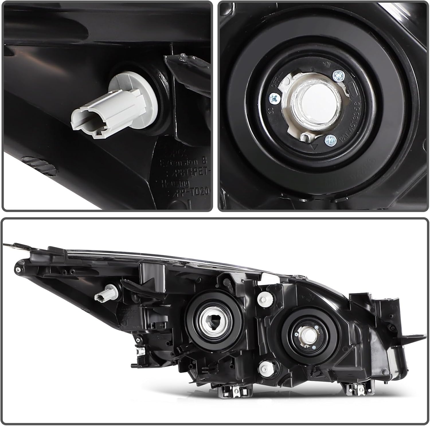 OCPTY Headlight Assembly Pair Replacement For Mazda 3 2010-2013 Black Housing Clear Reflector Clear Lens Driver Passenger Side