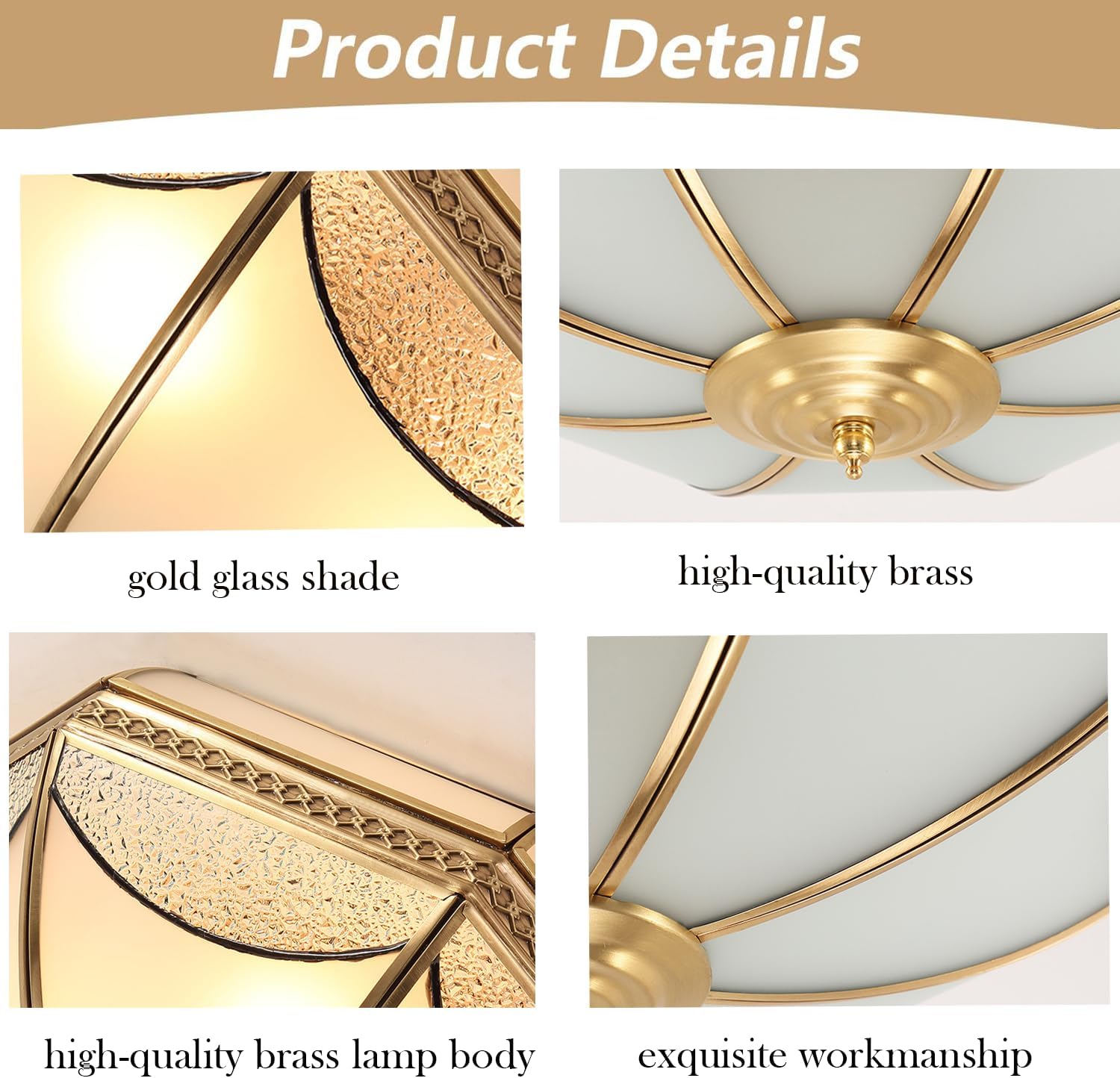 MIXL-Gold Flush Mount Ceiling Light,Antique Brass Hallway Lighitng Fixture,Unique 4-Bulbs Vintage Light Fixture,Mid Century Modern Ceiling Lamp for Study Room Office