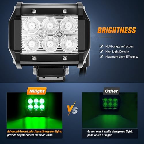 Miniatura 3 de Nilight Foco de Luz LED de 4 pulgadas Verde Tipo Spot Luces Antiniebla de Conducción 2PCS 18W Todoterreno Pesca Caza Emergencia Señal de Seguridad