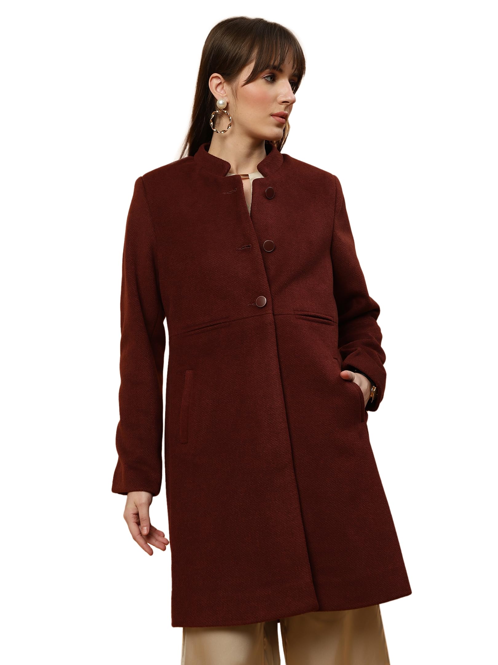 beatnik Shawl Collar Full Sleeve Maroon Women's Blazers-picture-44