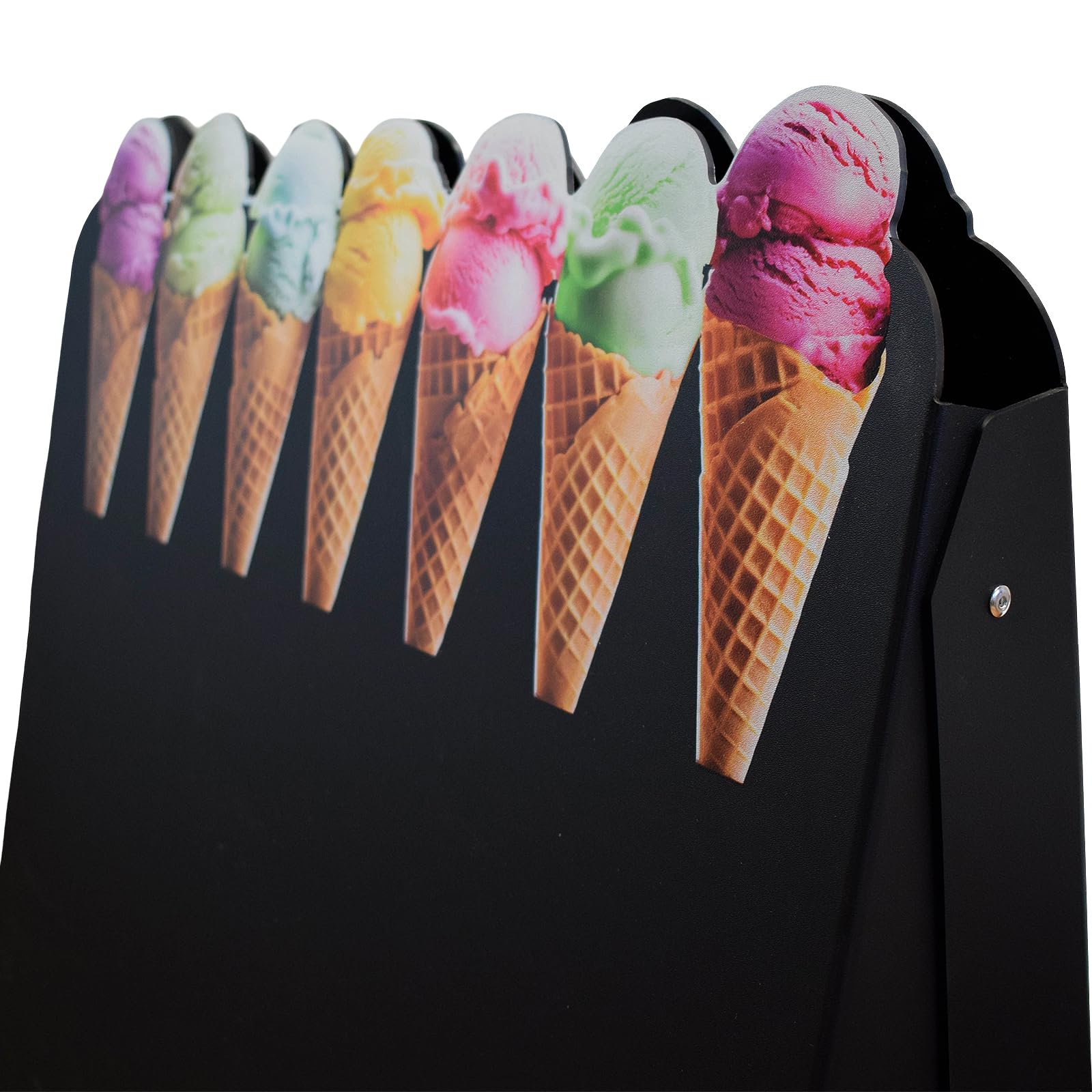 Dwustronny potykacz reklamowy z ABS 118 x 61 cm, wodoodporna tablica do pisania dla lodziarni, kawiarni i restauracji (Czarny, Kremowe rożki lodowe)