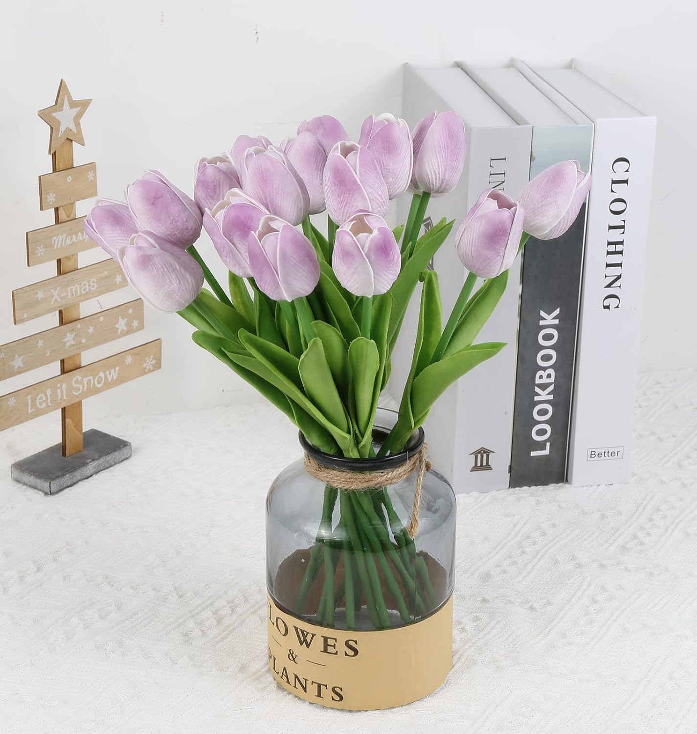 IPOPU Real Touch Purple Tulips 24PCS Artificial Flowers for Decoraion Fake Tulips Light Purple Flowers Floral Arrangements Artificial Faux Tulip Decor for Table Home Kitchen Decor (Light Purple) - Image 4