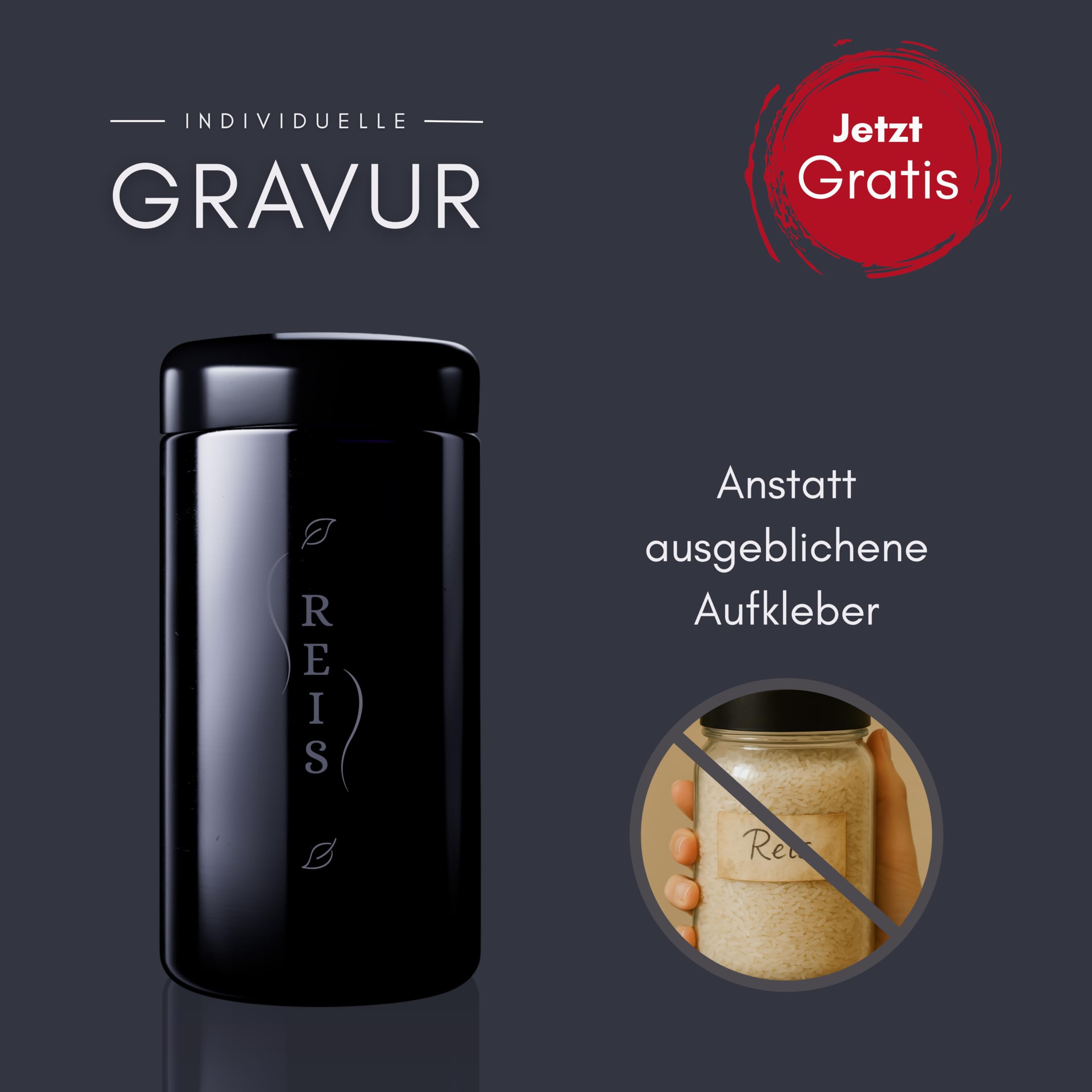 ANCEVIA edles Violettglas mit individueller GRAVUR Vorratsglas 1000 ml – 6er Set luftdichte Vorratsdose mit Deckel | Miron Glasbehälter mit Deckel für z.B. Reis, Müsli, Nüsse, Tee & Kräuter