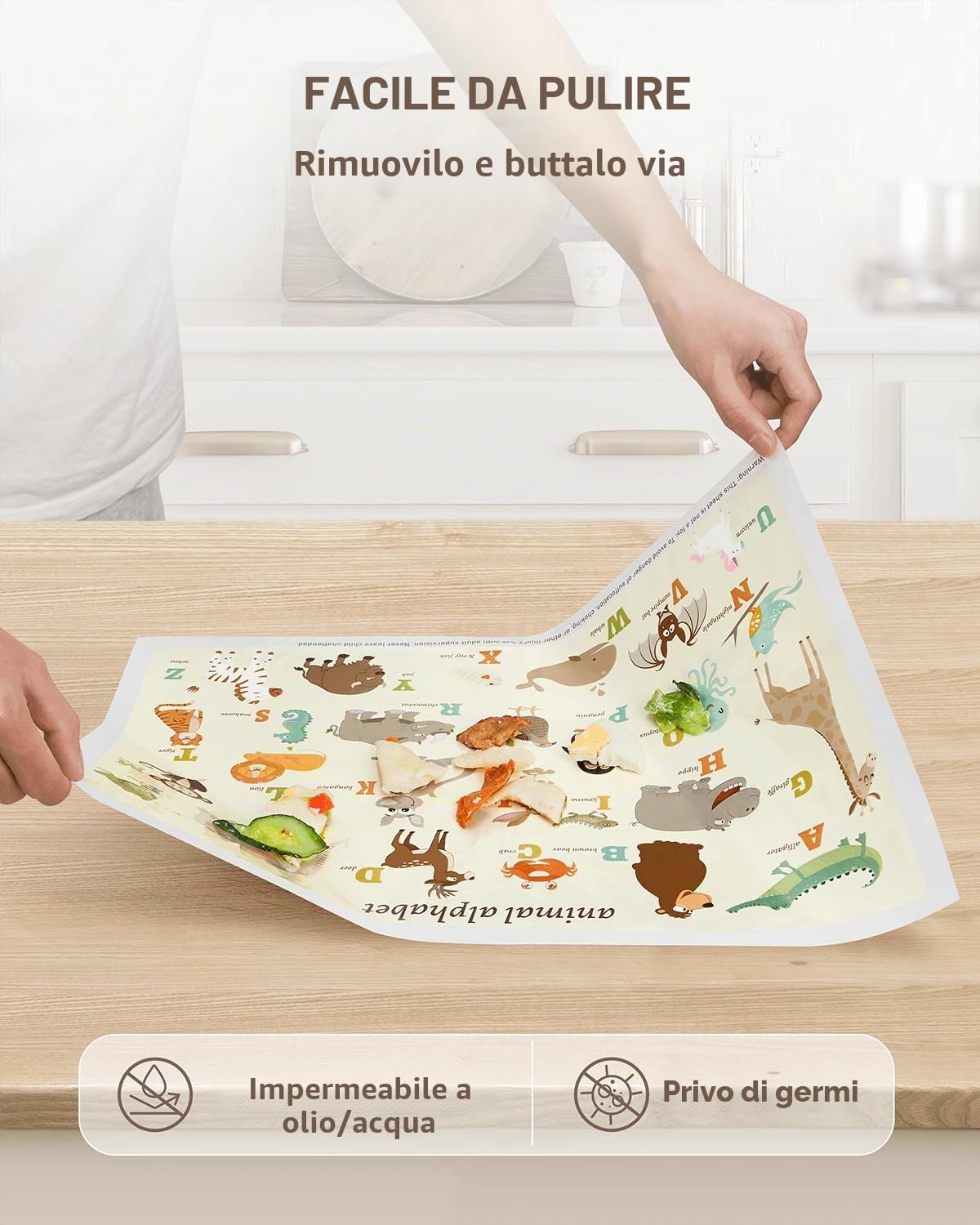 Tovagliette adesive usa e getta, confezione da 40 pezzi, per neonati e bambini, tovagliette da ristorante, 30,5 x 45,7 cm, tovaglietta per bambini, tema alfabeto animale