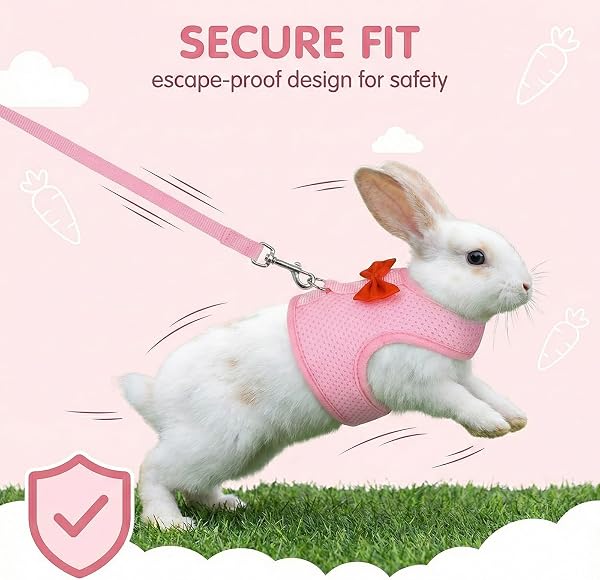 Guinzaglio Per Coniglio Nano, imbracatura con guinzaglio, Accessori Conigli, Stoviglie Con Guinzaglio, Pettorina Regolabile, pettorina coniglio nano(Rosa, M) - 4
