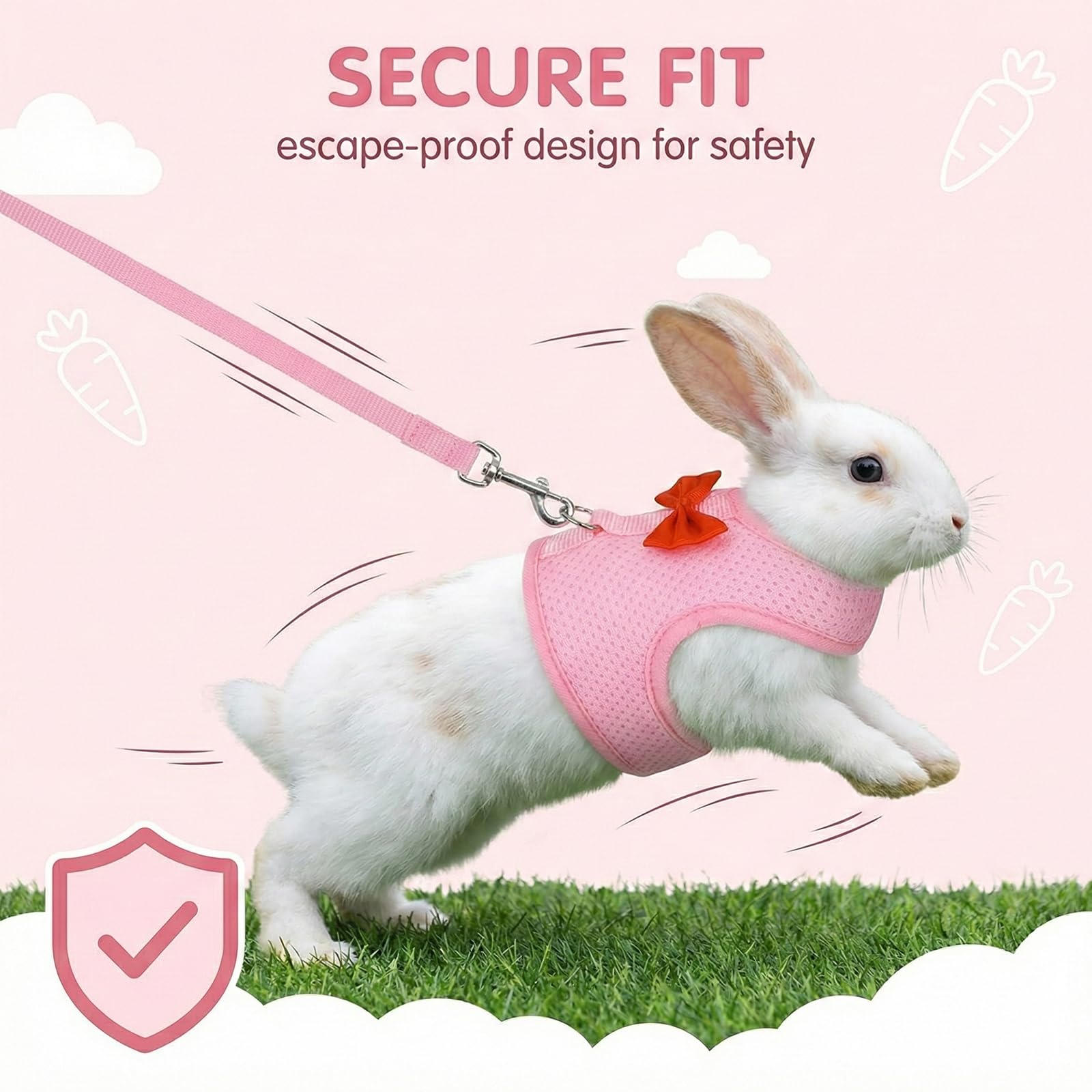 Guinzaglio Per Coniglio Nano, imbracatura con guinzaglio, Accessori Conigli, Stoviglie Con Guinzaglio, Pettorina Regolabile, pettorina coniglio nano(Rosa, M) - 5