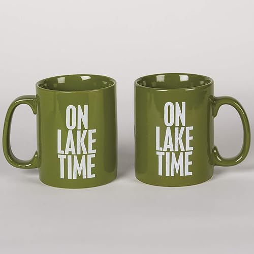 Miniatura 5 de Primitives By Kathy 21675 Taza de café de gres verde, 20 onzas, Lake Time