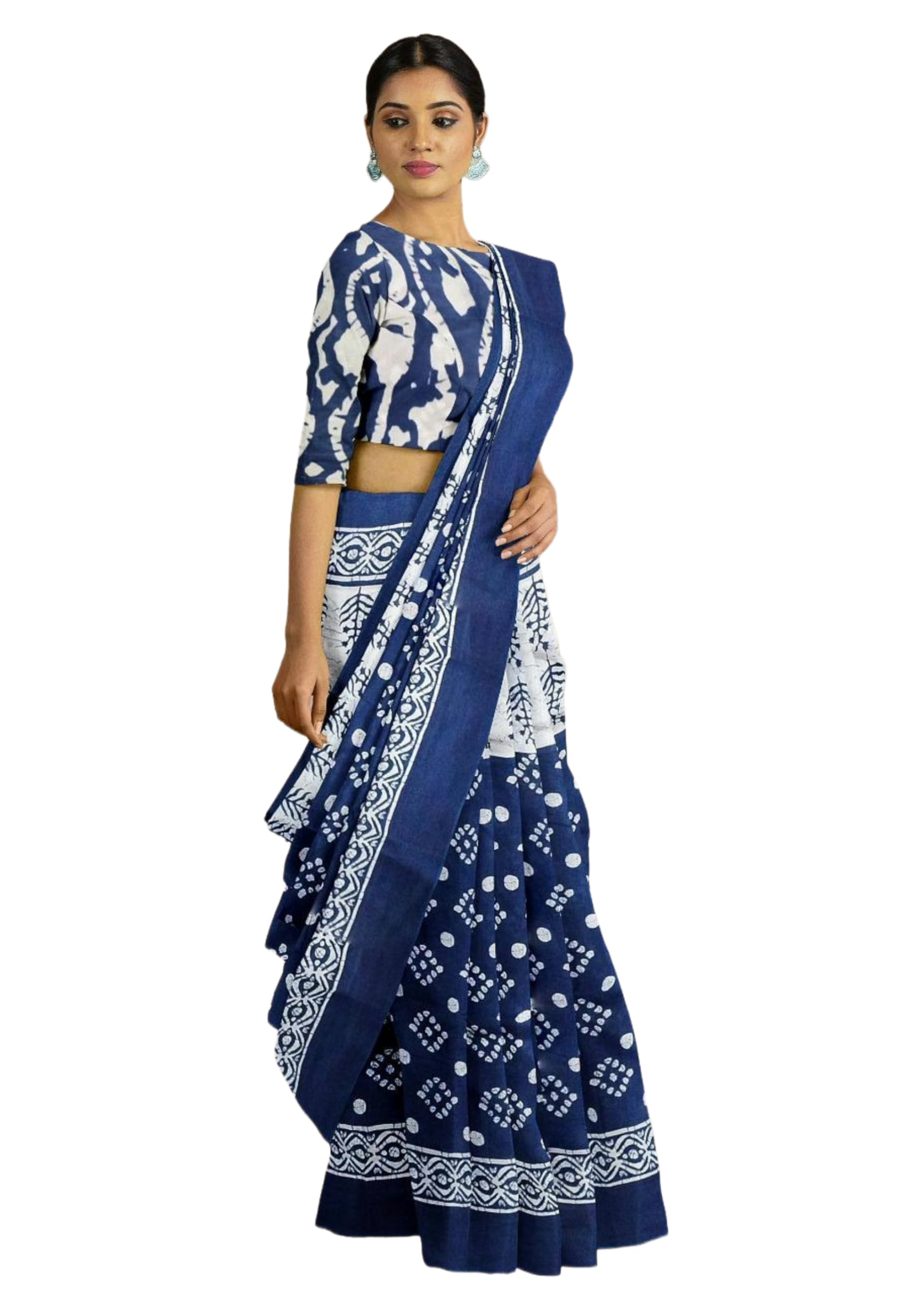 Sari Jaipuri en coton pur doux Sari 15685, l'excellence du tissage indien - 3