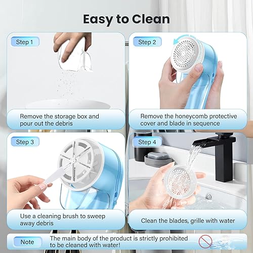 Miniatura 7 de Afeitadora de tela, removedor de pelusas para ropa, removedor de pelusa eléctrico recargable, removedor de píldoras con 3 cuchillas reemplazables,