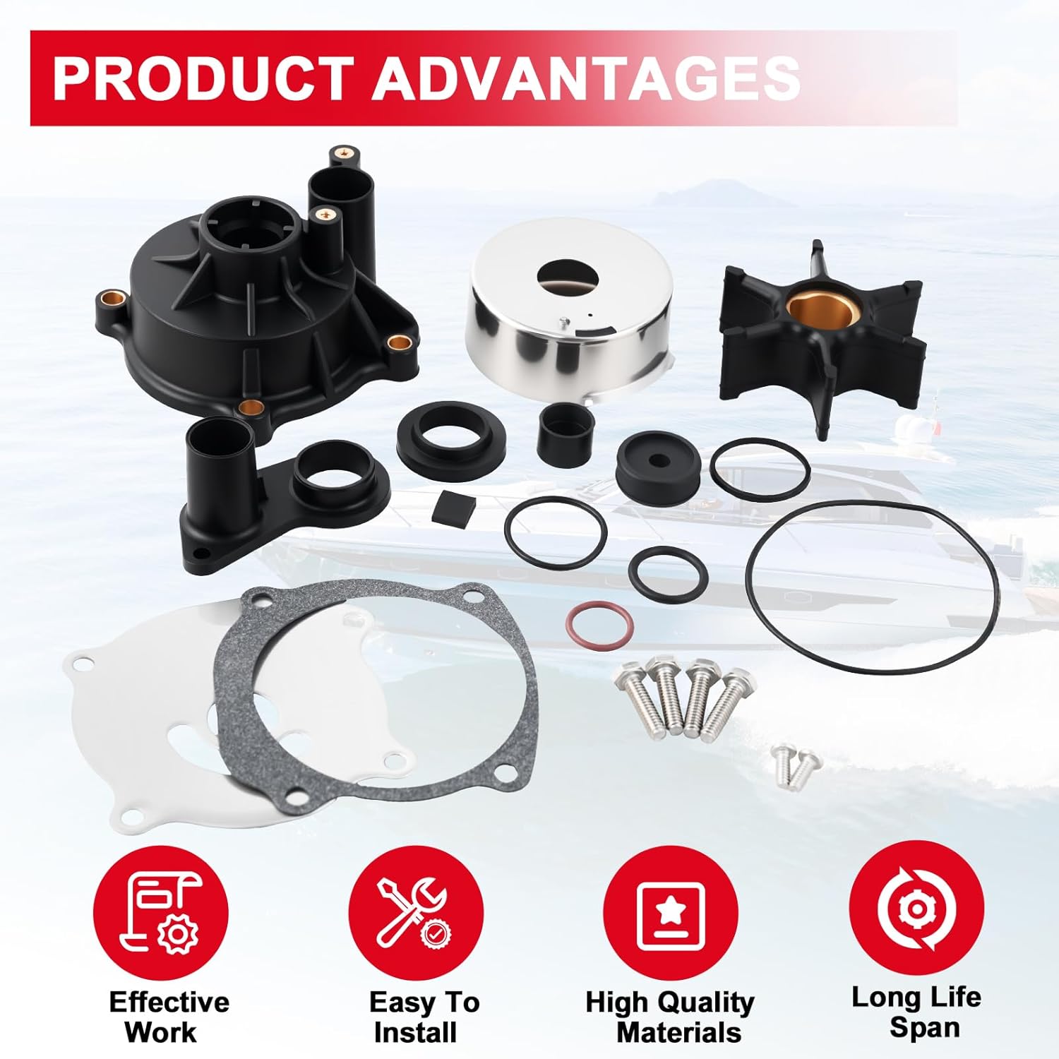5001594 Water Pump Repair Kit with Housing for Johnson Evinrude V4 V6 V8 85-300HP Outboard Motor Parts - Replace 5001594 395060 390768 Sierra 18-3392