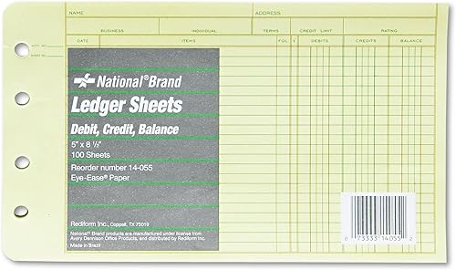 Rediform Hojas adicionales para carpeta de libro mayor de 4 anillas, 5 x 8.5 pulgadas, 100 por paquete (14-055)