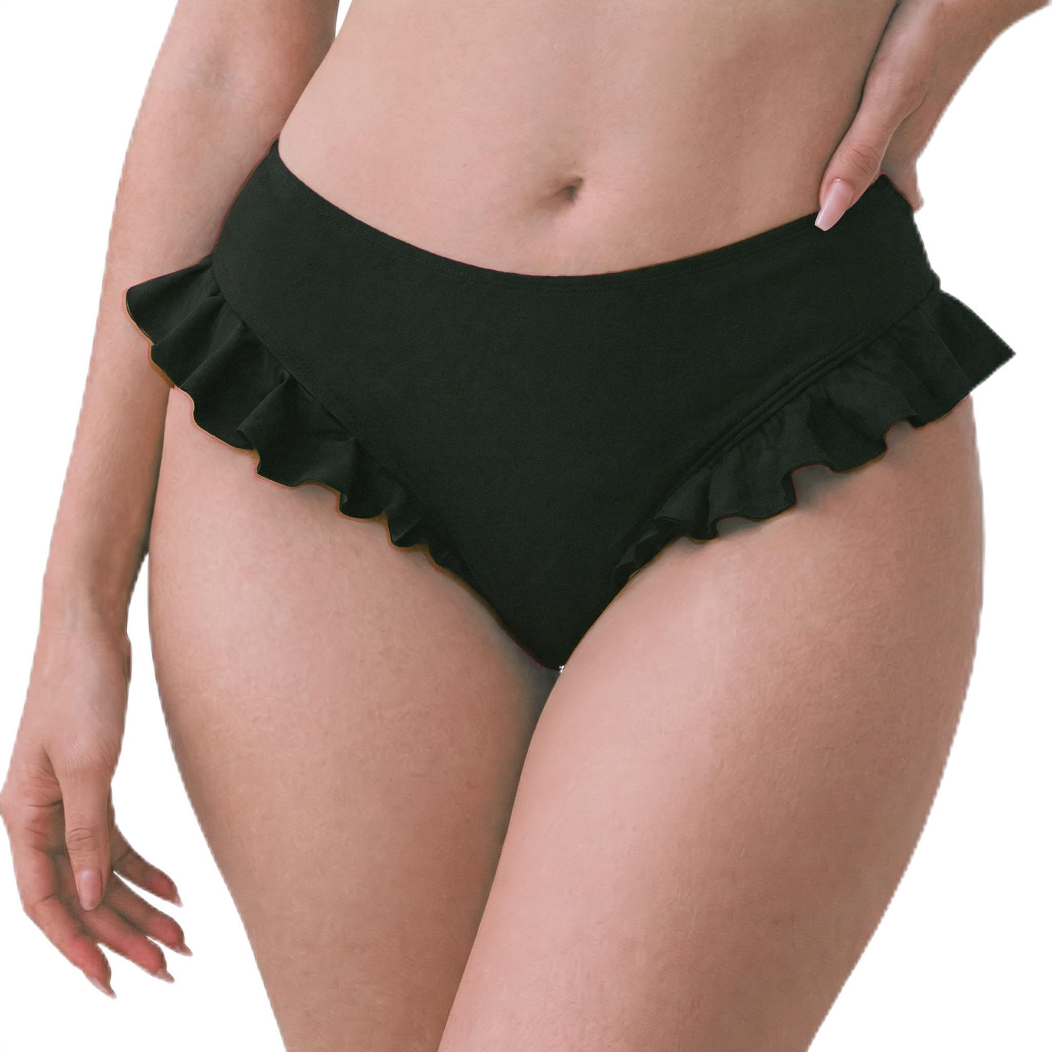 FEOYA Bas de bikini à volants pour femme - Couverture complète - Bas de maillot de bain élastique - Pour l'été et la plage
