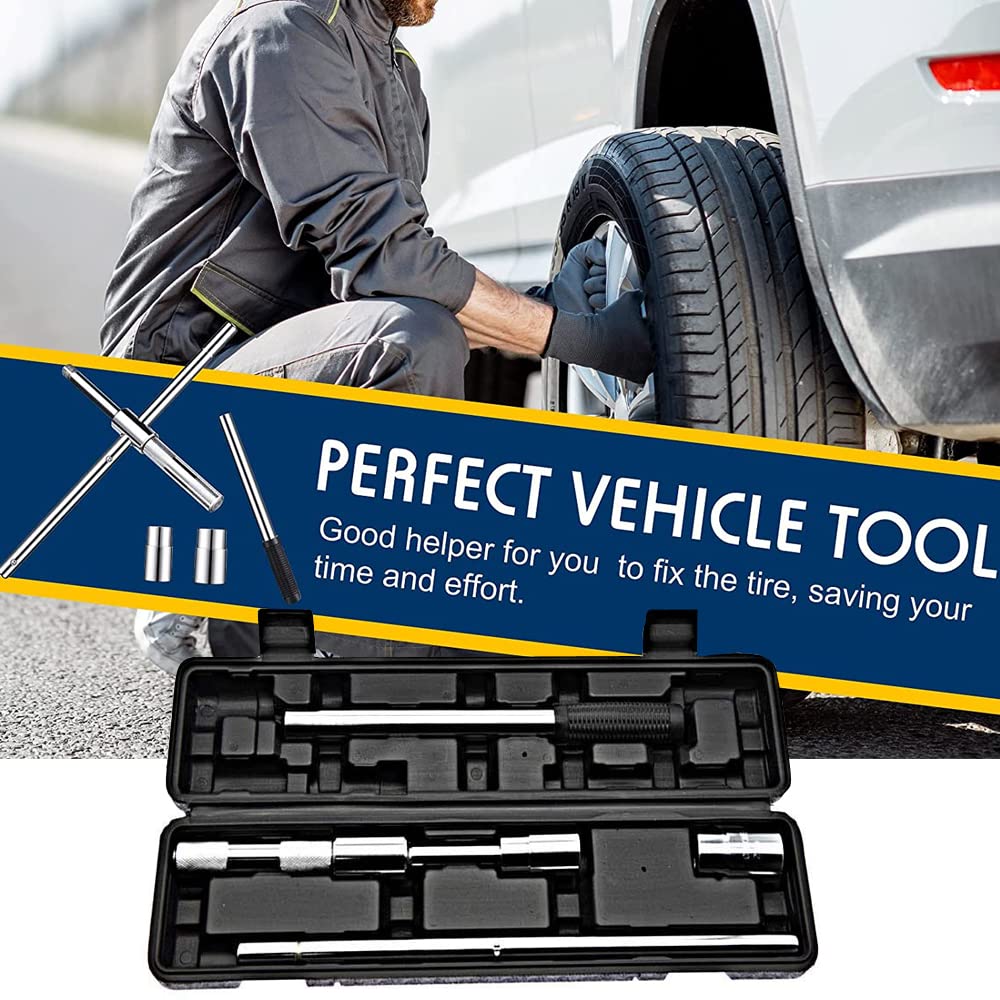 Llave Para Desmontar Neumaticos De Coche De 4 VíAs, Antideslizante, Duradero, Retractile, Herramientas De Emergencia Para Desglose De NeumáTicos De Repuesto Para AutomóViles, Furgonetas, Camiones Etc