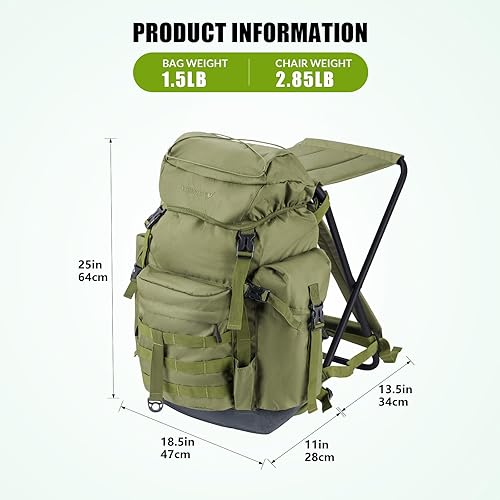 Miniatura 6 de THKFISH Mochila de pesca con silla plegable, caja de aparejos de 35 litros con soportes para caña, bolsa de almacenamiento de pesca, taburete