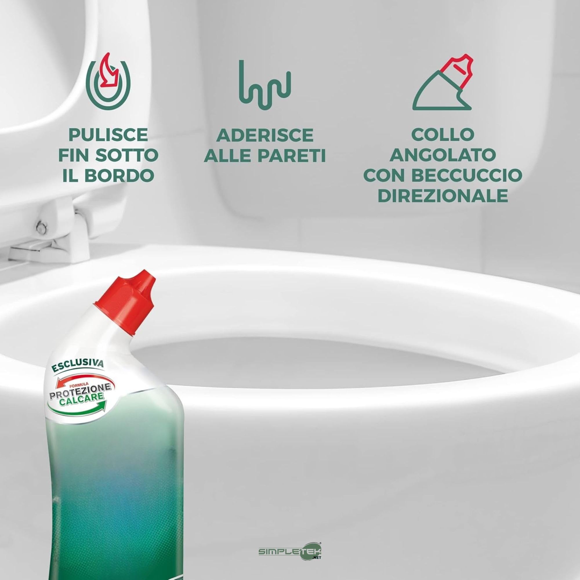 SIMPLETEK - Disinfettante Disincrostante Gel Bagno 12x 700ml | Elimina 100% Calcare, Germi e Batteri | Eco-Flacone [12 pezzi]