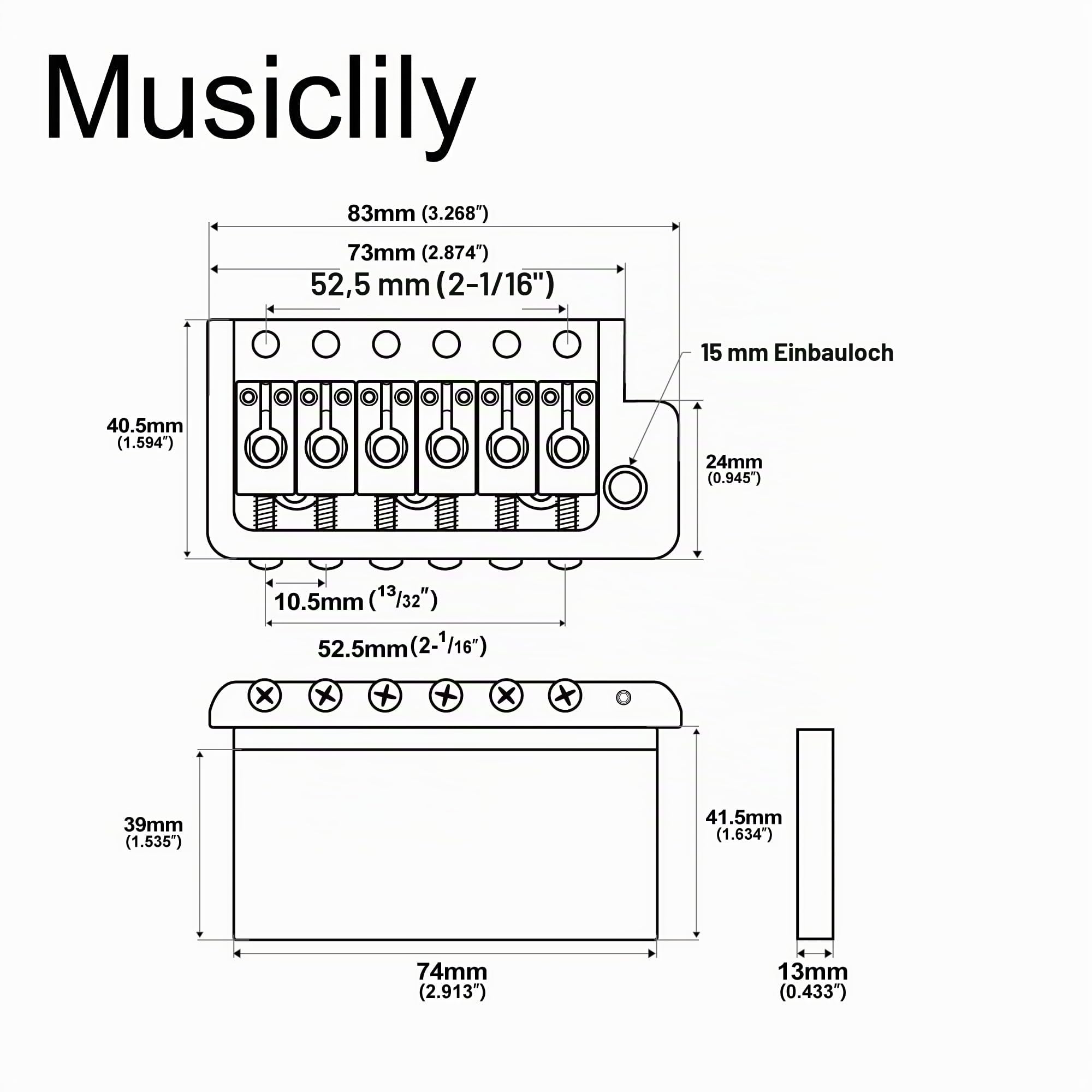 Musiclily Ultra BV005 52,5mm Messing 6-Punk Tremolo Steg Messerkante Hybrid