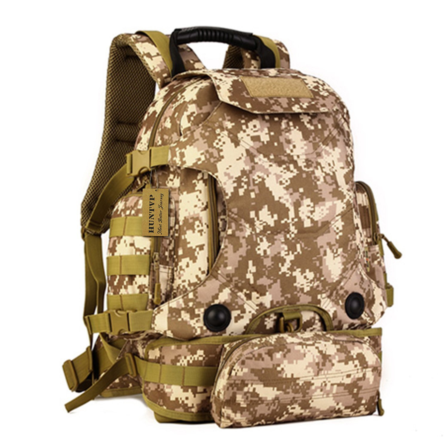 Huntvp 40l impermeabile tattico militare zaino da assalto zaino modulare a 3 attacchi grande borsa zaino con patch sport outdoor Gear per caccia di campeggio trekking, Desert Camouflage, 15.7*9.1*18.1 in