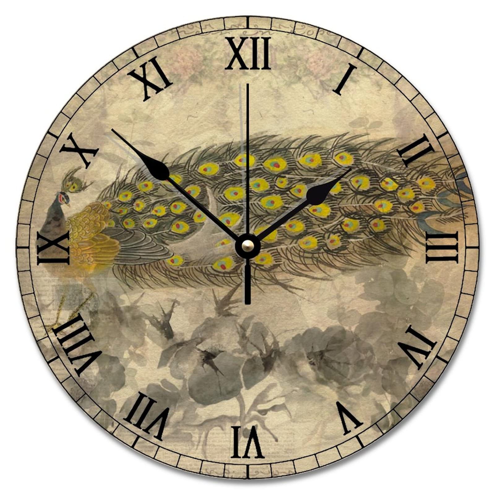 Horloge murale paon vert turquoise vintage de 30.5 cm pour la décoration du salon