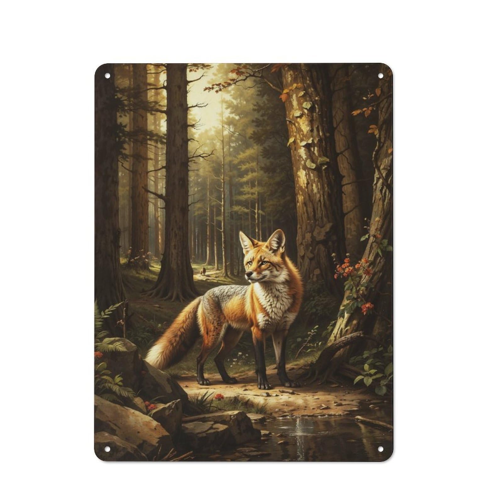 Junmoney A Fox In The Forest Metal Wall Sign 40X30cm Featuring For Home Bar Wall, Housewarming Present For People Styling Home Bar