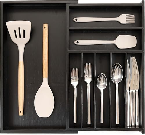 Miniatura 1 de Organizador de cubiertos, cubiertos y utensilios de primera calidad para cajones de cocina, apto para alimentos, grado contractual, expandible de
