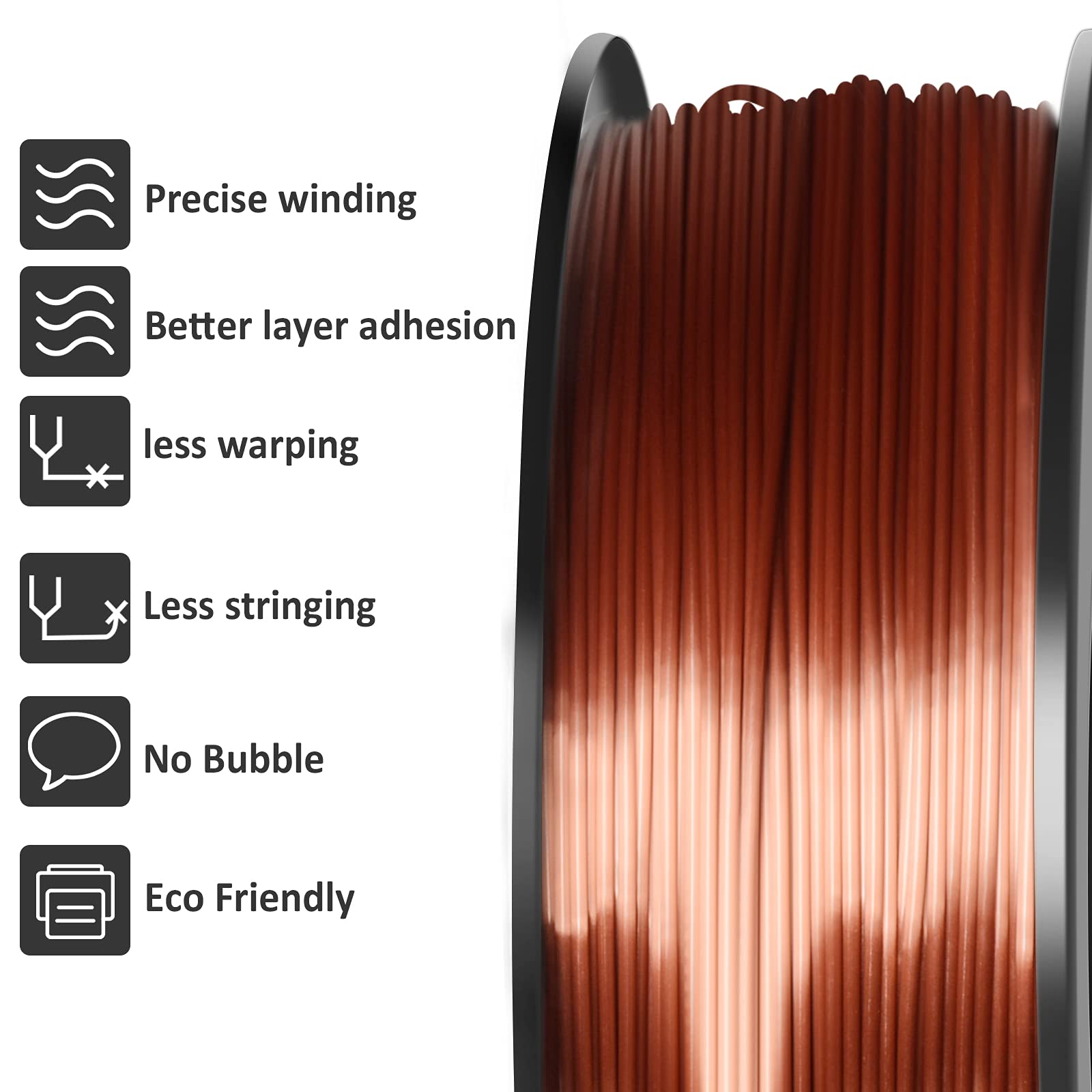GIANTARM Filamento PLA 1.75mm Silk Rame, Stampante 3D PLA Filamento 1kg Spool