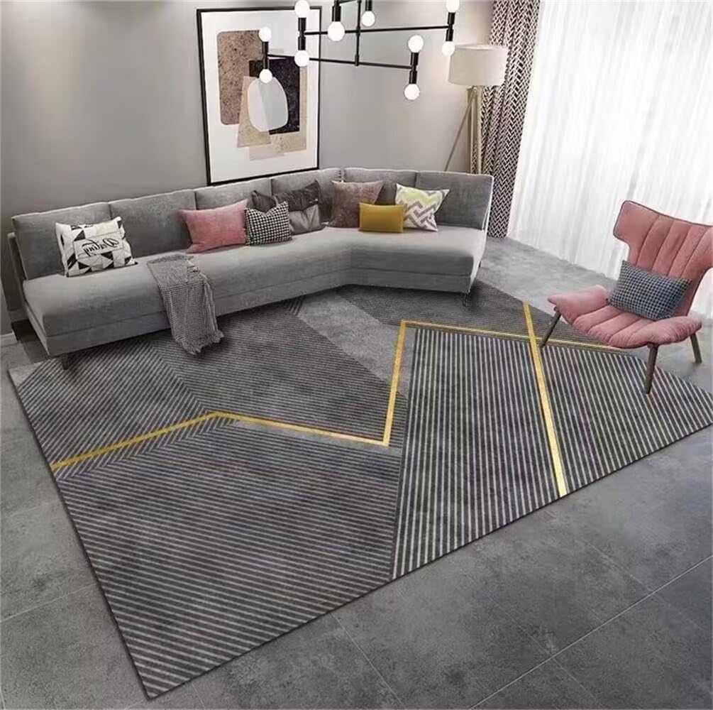 Tapis de salon durable et résistant gris foncé 120x160cm au design rayé géométrique
