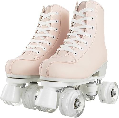 Miniatura 7 de Comeon Patines de ruedas para mujer, de piel sintética, patines de cuatro ruedas, patines de cuatro ruedas, zapatos de patinaje para interiores y