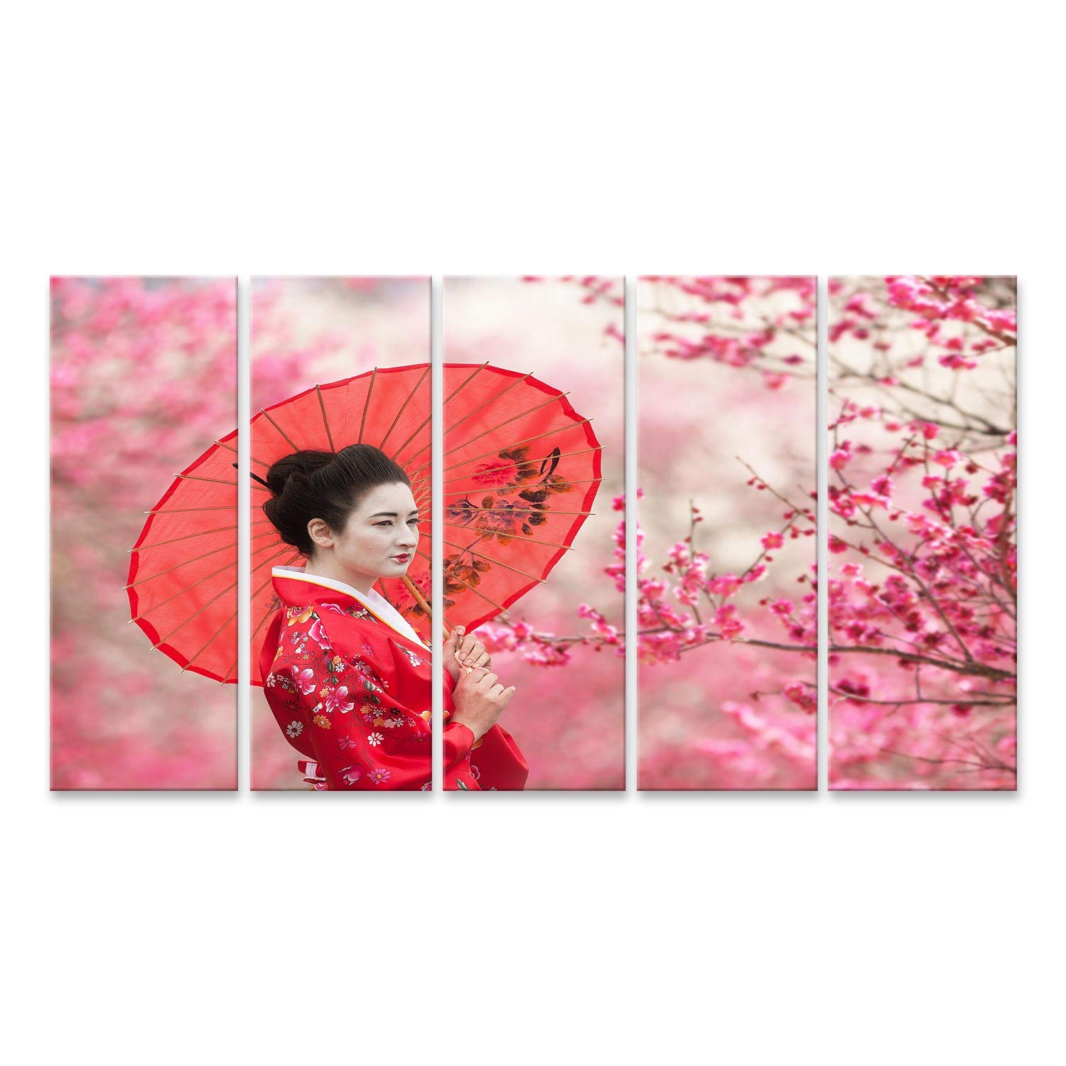 islandburner Prima imagen en lienzo mujer paraguas floreciente árbol ramas estilo asiático retrato rojo cuadros murales carteles