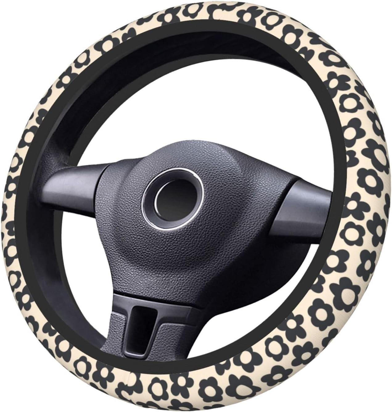 Vintage Groovy Flower Boho Floral Steering Wheel Cover for Women Men Girls Car Accessories Decor Anti-Slip Neoprene Auto Steering Wheel Covers Protector Universal 15 Inch - Image 4