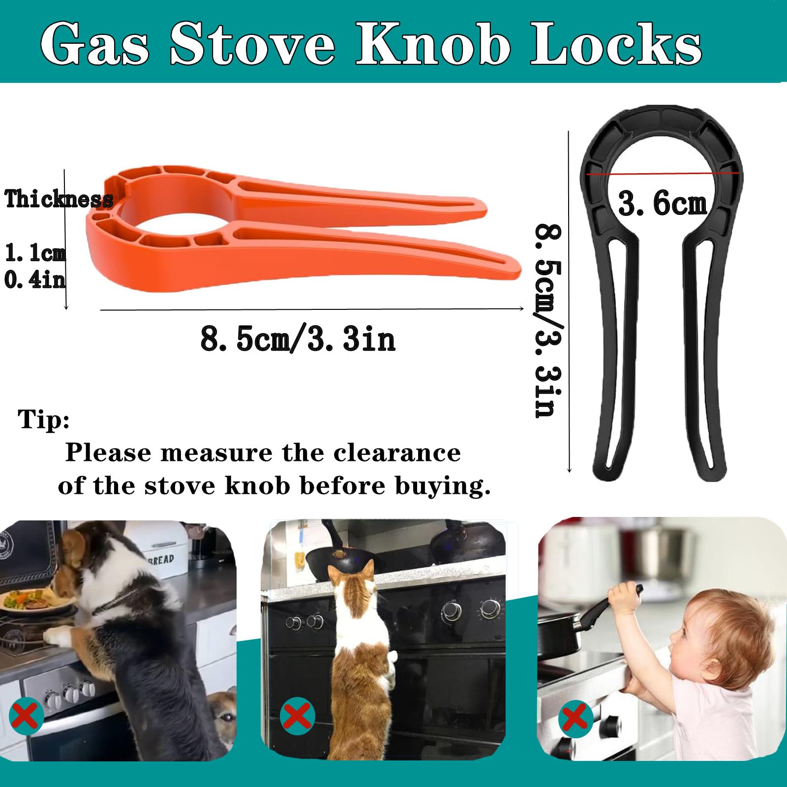 Gas Stove Knob Locks Oven Lock Child Safety Stove Guard Stove Knob Covers Baby Proofing Stove Knob for Baby Kids Pet (Black+Orange)