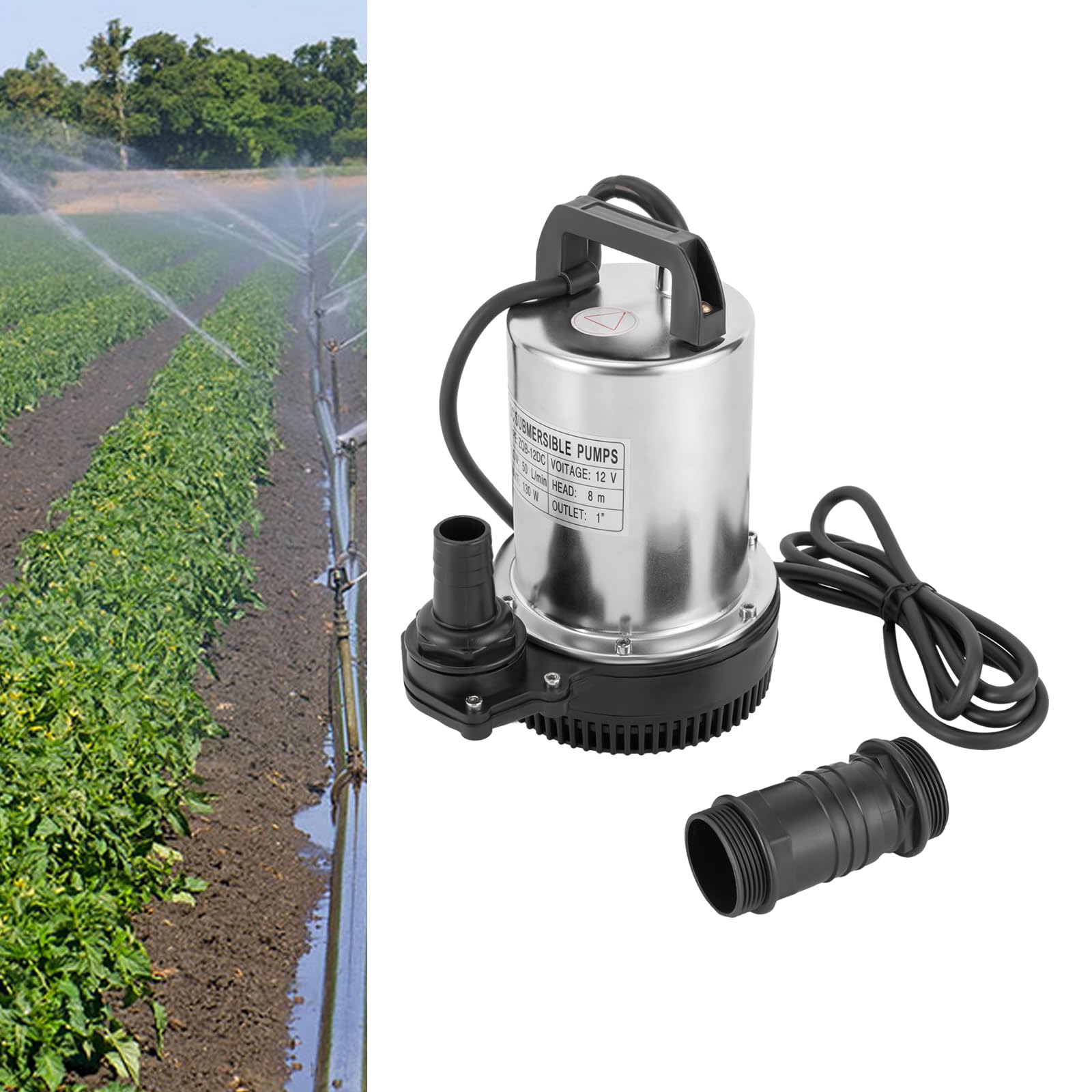 Levkitch Silver Dc 12V Submersible Water Pump Sewage Dirty Water Pump With 3 Meters Cable 160W Powered Pumps Drain Water From Garden Pond Swimming Pool 26.25Ft Lift,Immersion Depth 0.5-8 M