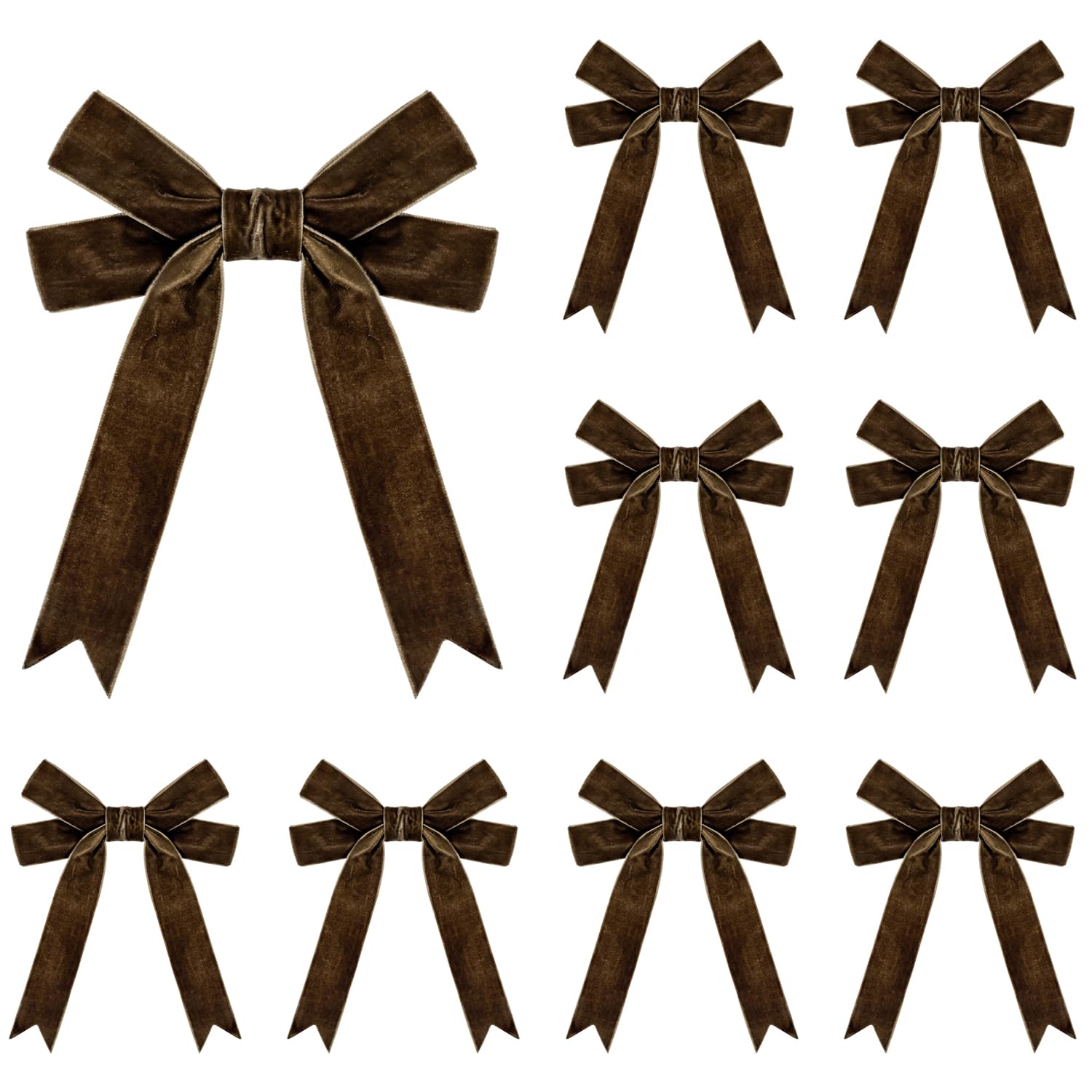 Kunjocy 10 Pcs Flannel Christmas Bows, Velvet Double Christmas Bows Christmas Tree Ornaments Bows Christmas Wreaths Bows for Xmas Garland Home Holiday Party Gift Wrapping (Coffee)