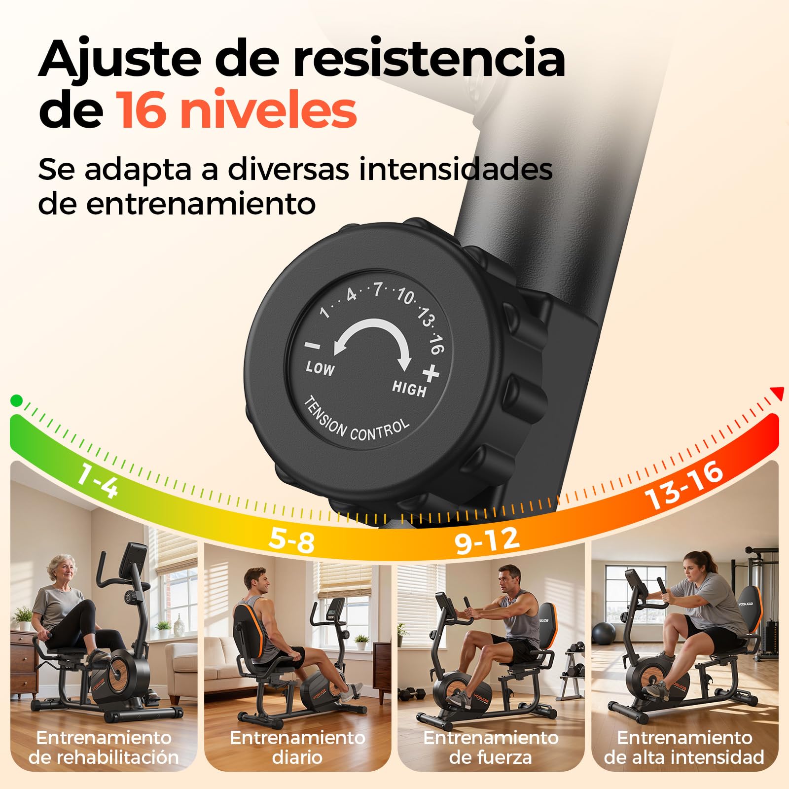 YOSUDA Bicicleta Estática Reclinada Doméstica – 16 Niveles Resistencia Magnética, Silenciosa, Asiento Ajustable, Montaje Fácil, Pantalla LCD, Sensores Pulso, Hasta 160kg, Bici estatica con respaldo