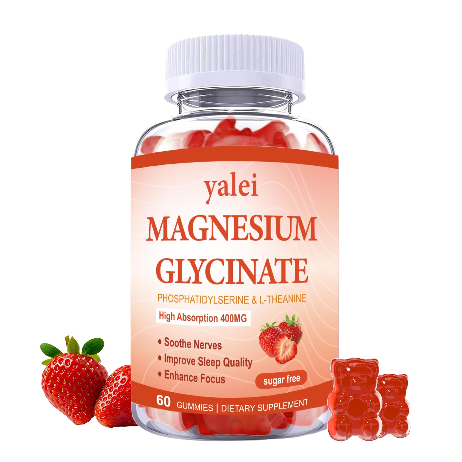 Magnesium Glycinate Gummies 400mg,Sugar Free, Strawberry Flavor