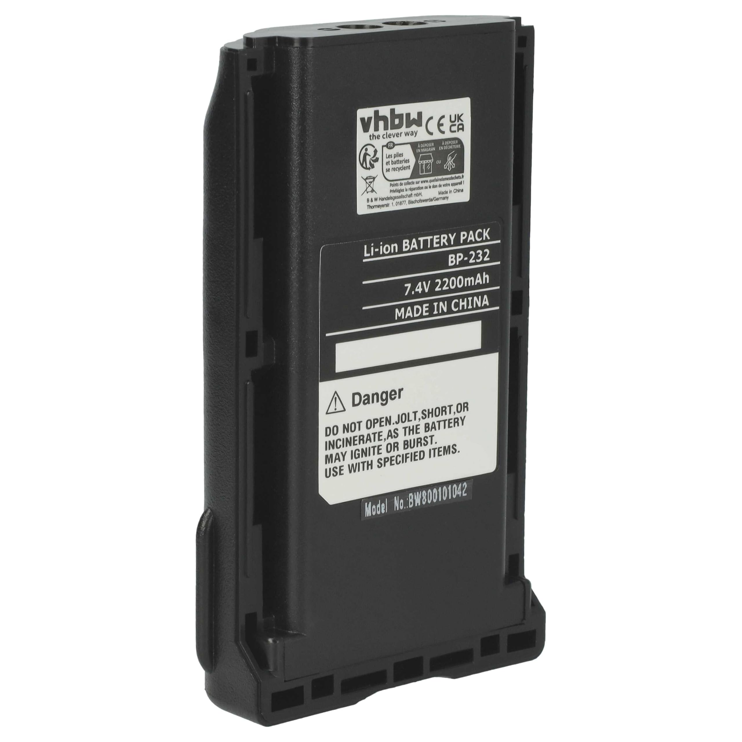 vhbw batteria compatibile con Icom IC-F15S, IC-F14S, IC-A14S, IC-F15, IC-F14, IC-F16, IC-A14, IC-4011 radio (2200mAh, 7,4V, Li-Ion)