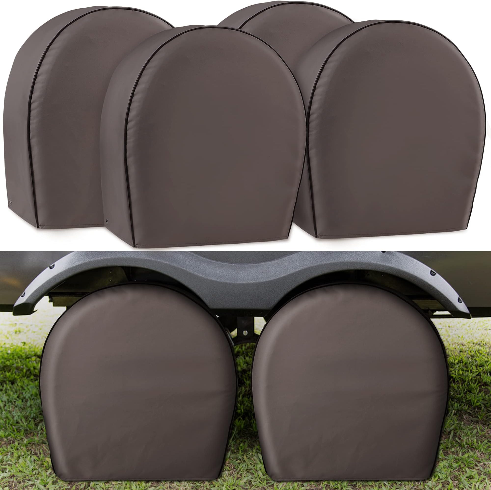 Leader Accessories 4-Pack Tire Covers Heavy Duty 600D Oxford Wheel Covers, Waterproof PVC Coating Tire Protectors for RV Trailer Camper Car Truck Jeep SUV Wheel, Dark Brown (Fits 24"-26.5")