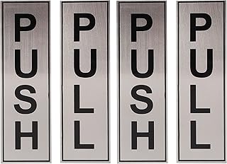 Amazon Brand - Umi Self Adhesive Stainless Steel Push & Pull Metal Signage Board-Set Of 4 Pieces,Silver