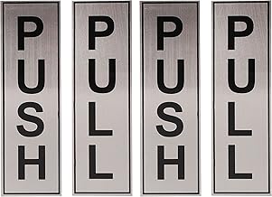 Amazon Brand - Umi Self Adhesive Stainless Steel Push & Pull Metal Signage Board-Set Of 4 Pieces,Silver