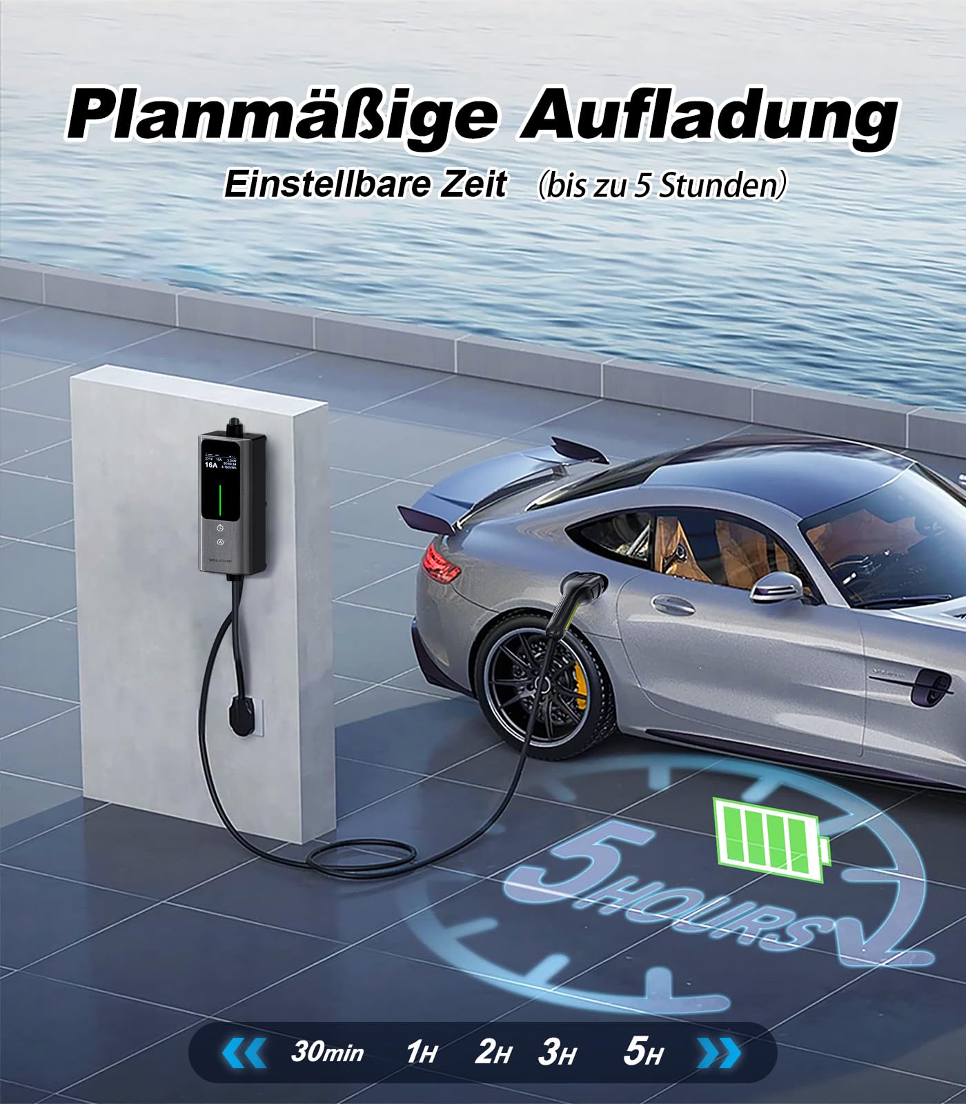 Typ 2 Ladekabel, 3.6KW /5M Ladekabel Elektroauto, 6A-16A Tragbare EV Ladegerät, Typ 2 Wallbox Ladestation(IEC 62196-2) für Elektrofahrzeuge mit Einphasigem EU-Schuko(3.68KW-5M)