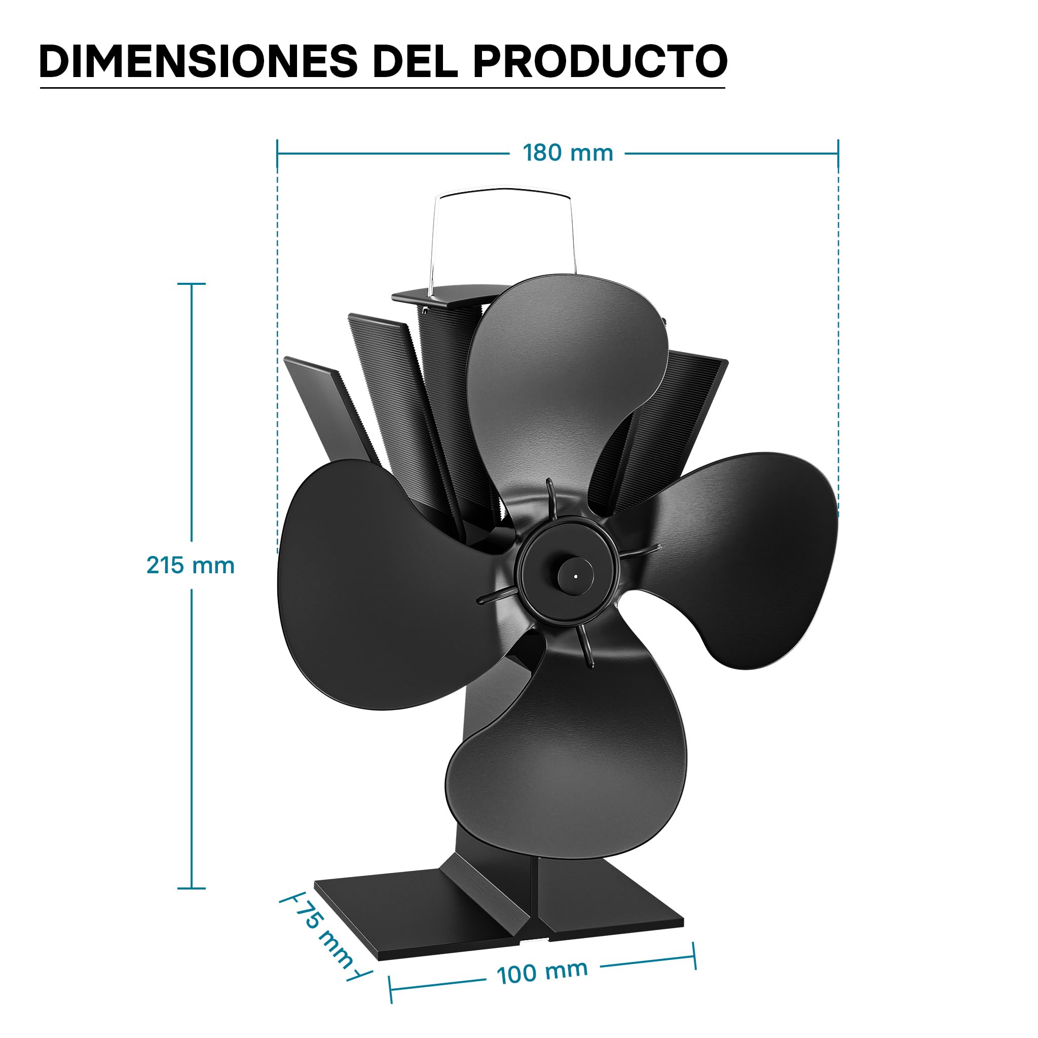 WilTec Ventilador de estufa con 4 palas ventilador de chimenea 70-350°C accionado por calor sin corriente