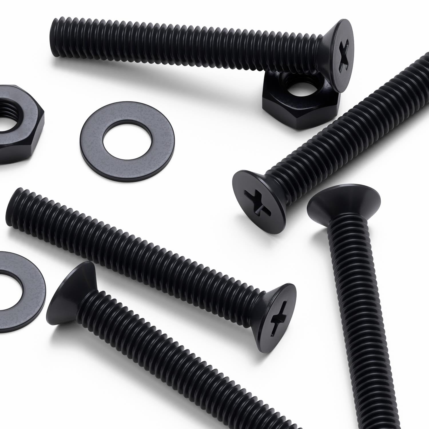 50x Black Nylon M3 x 20 mm Countersunk Cross Head Bolts, Nuts & Washers
