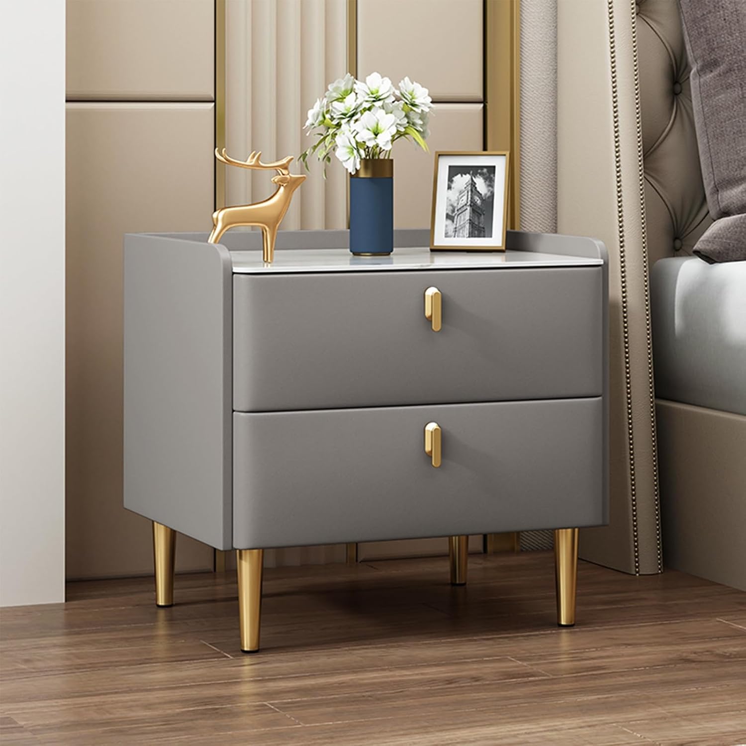 Solid Wood Bedside Table with 2 Drawers - Tall Nightstand with Legs for Bedroom, Living Room, or Corridor