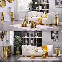 Vista 4 de Juego de 4 mesas auxiliares modernas para sala de estar, mesa auxiliar de cristal transparente con base de acero inoxidable pulido, mesa auxiliar