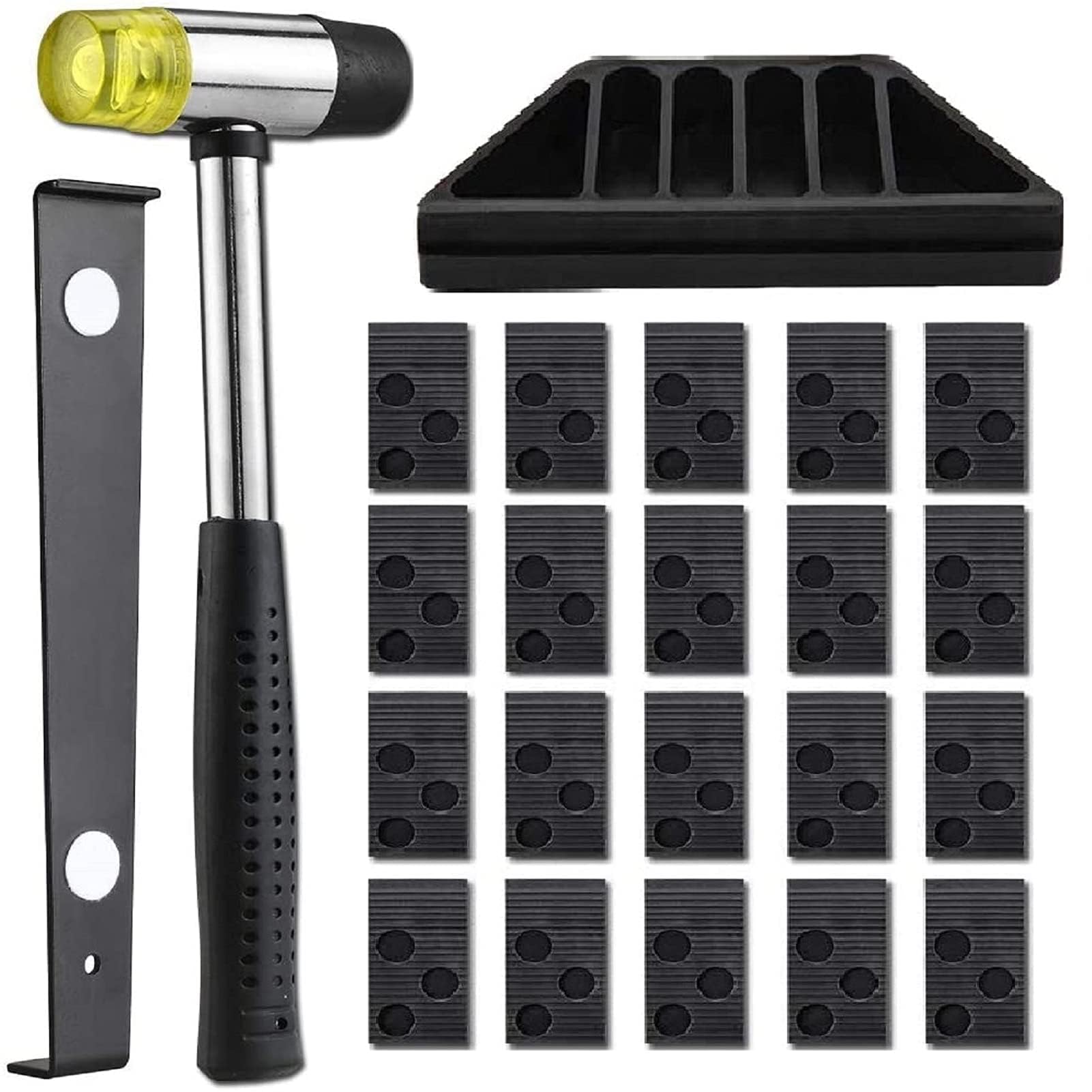 CROWNSHOP Wood Flooring Installation Kit Flooring Pull Bar with 20 Spacers Laminate Flooring Fitting Tools with Tapping Block Pull Bar Mallet Easy to Use and Suitable for Domestic Purposes