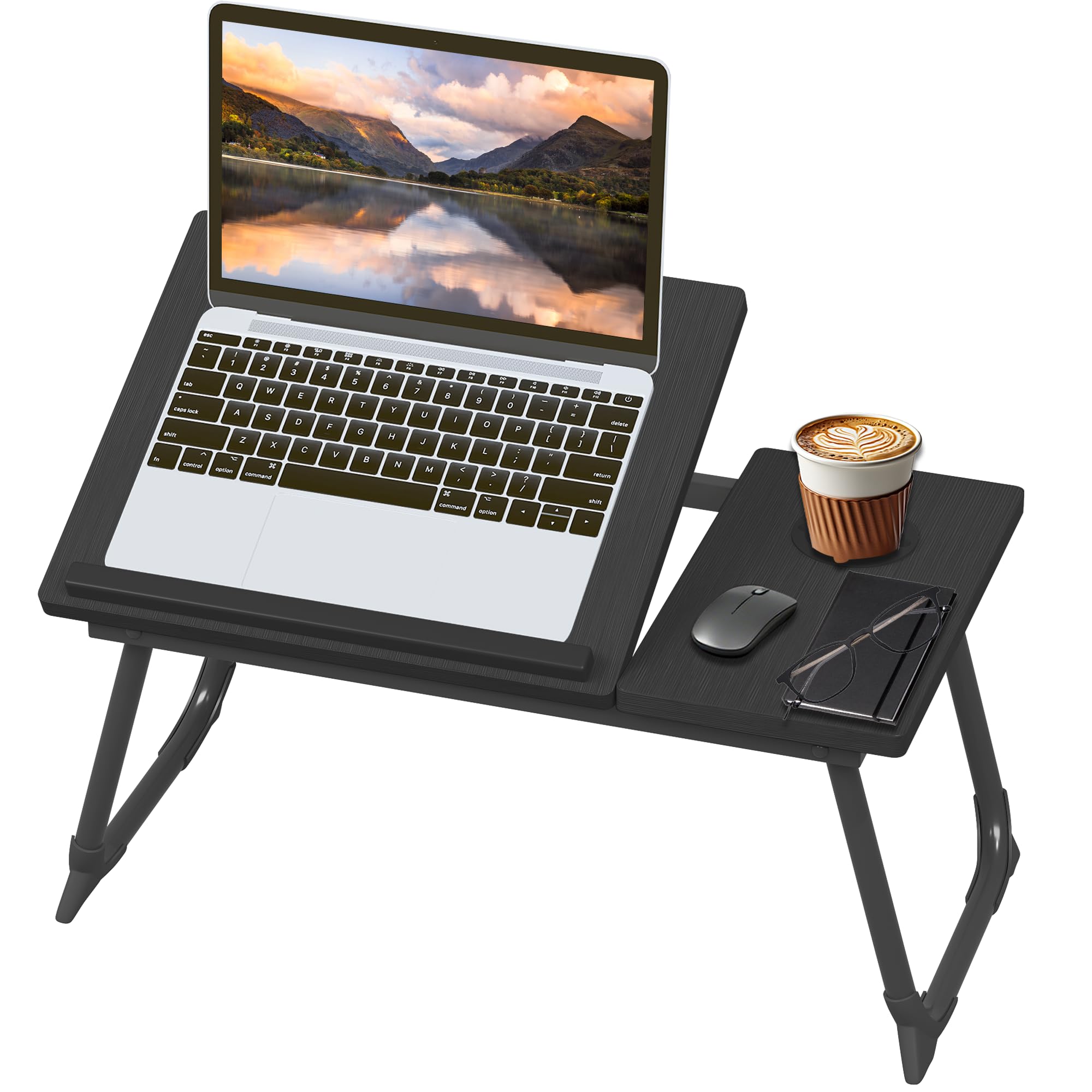 Vervea Laptop Desk with Foldable Legs Cup Slot Adjustable Trays Black