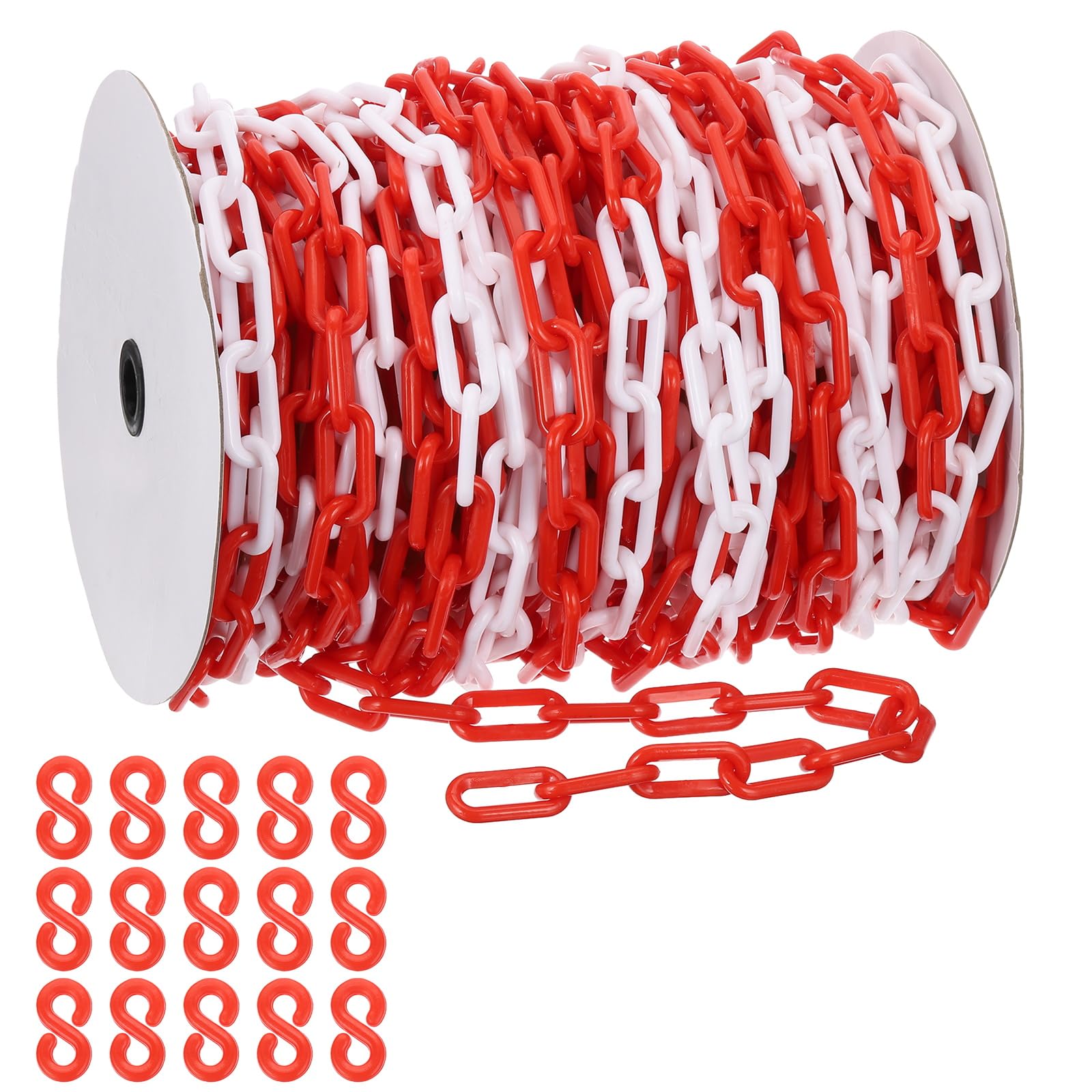 PATIKIL Cadena de plástico rojo/blanco, 164pcs 8mm Cadena de barrera de seguridad de plástico grande Larga para control de multitudes, estacionamiento, cerca