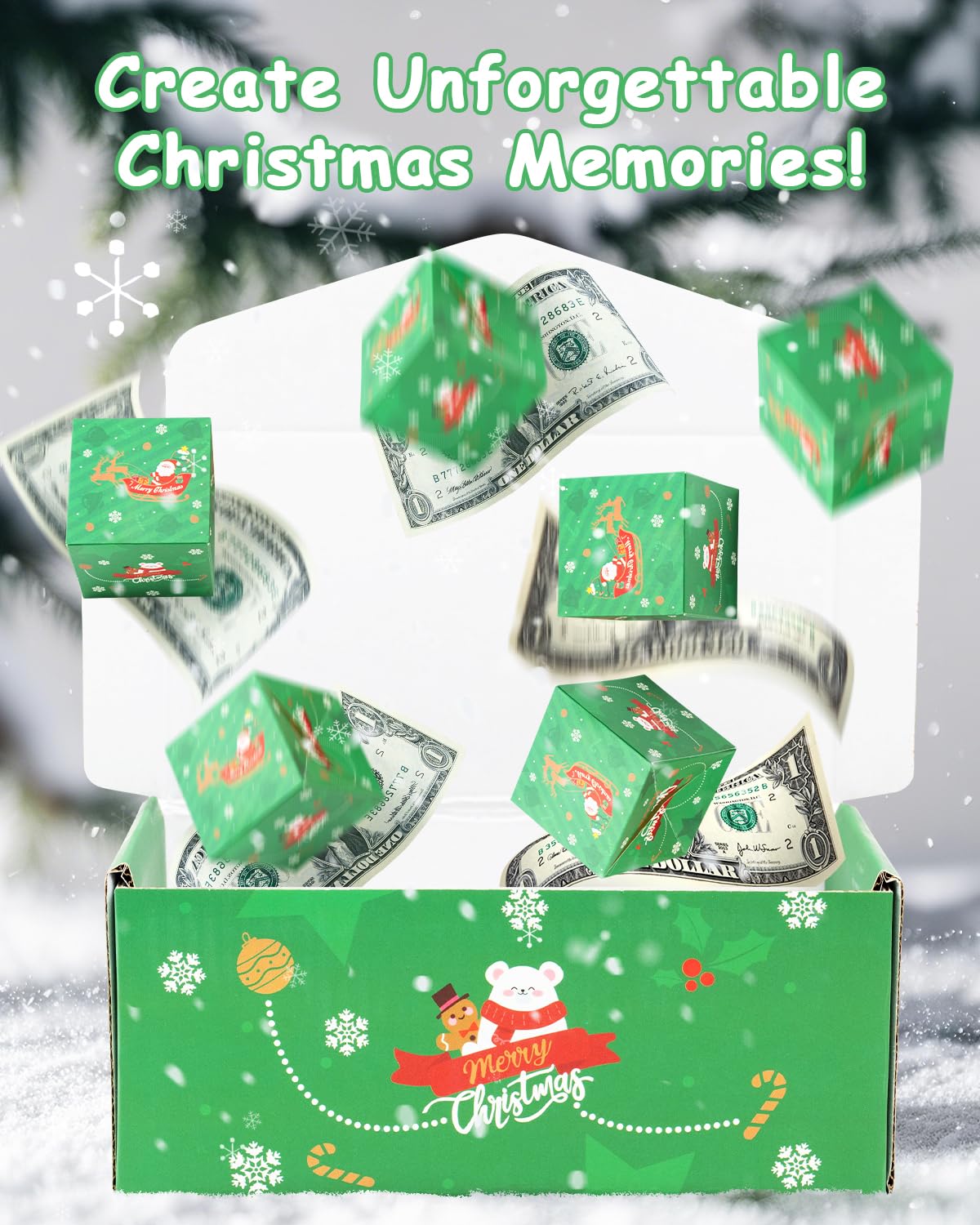 ASSRECT 2 pcs Exploding Gift Box - Christmas Surprise Box Pop Up with 24 Money Holders, Reusable Party Gift Box for Cash, Gifts, Xmas, Birthday, Party Supplies (Red+Green)