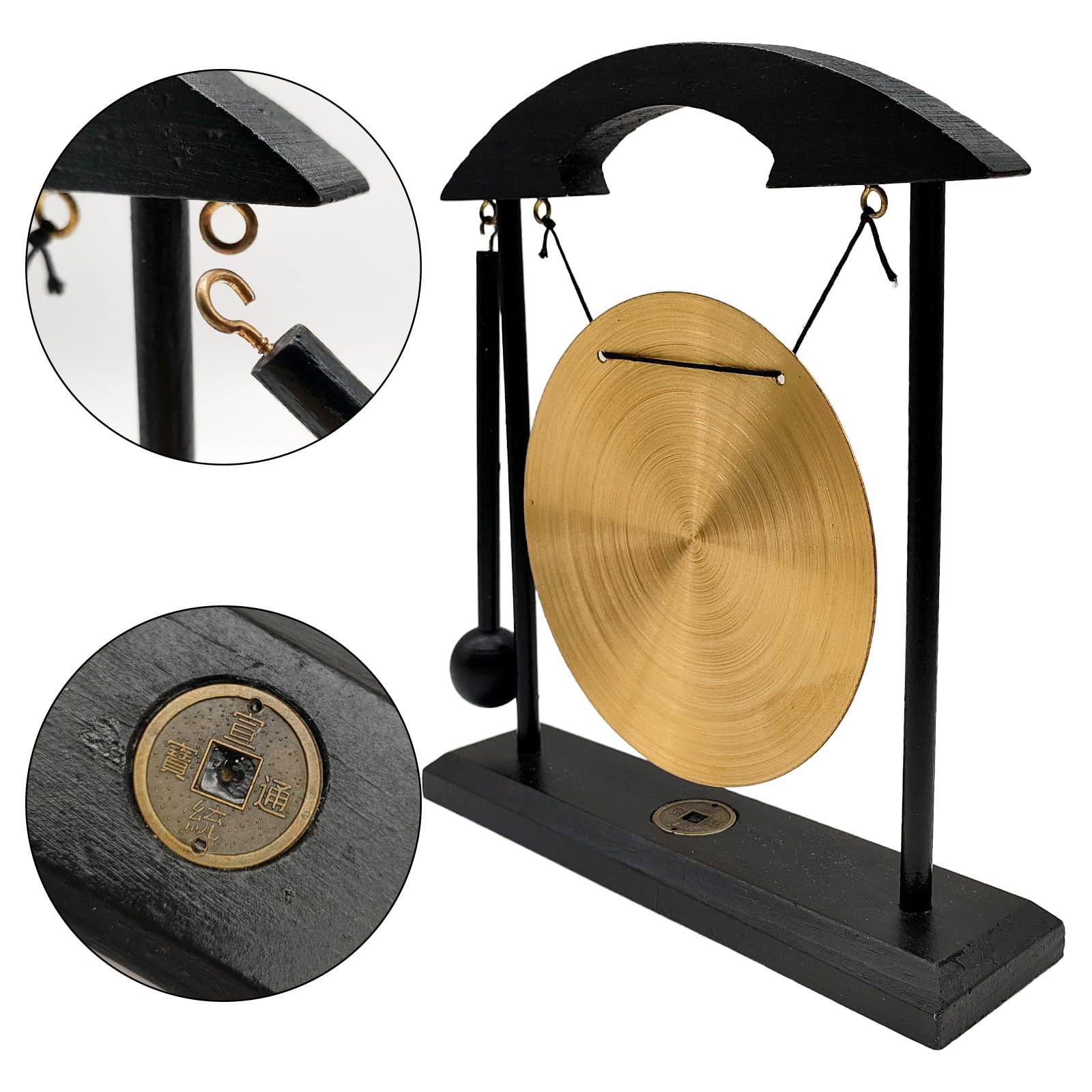 Décoration Zen Gong Tibétain Dragon Chinois en Laiton Instrument de Percussion Gong sur Socle Tai-ji Yin Yang Feng Shui pour Salon Méditation Relaxation Yoga Son Clair Cadeau à Caractère Chinois table