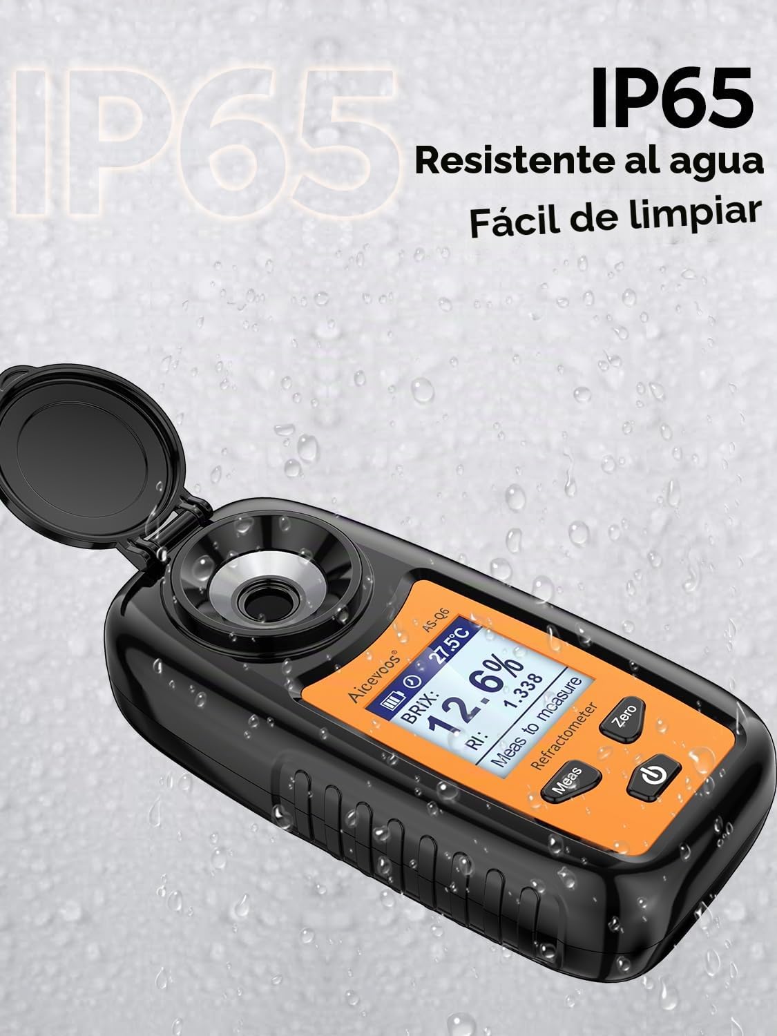 Q6 Refractómetro Digital Brix, Refractómetro UVA Compensación automática de Temperatura Refractómetro Brix Rango 0-35%，±0.2% Precisión