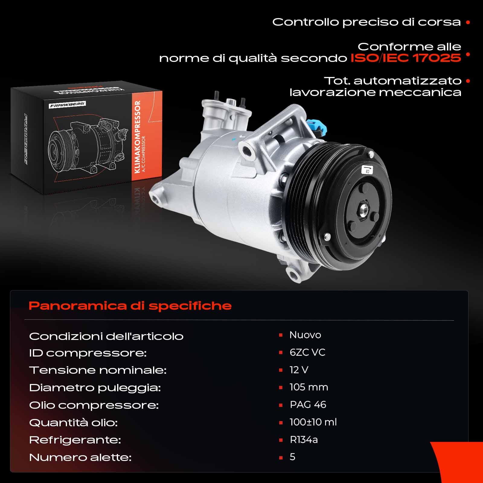 Frankberg Compressore per aria condizionata con frizione, benzina, | 24466994, Compatibile con: Astra Classic A04, Astra G Classic T98, Astra G Caravan T98, Astra G Classic Caravan F35